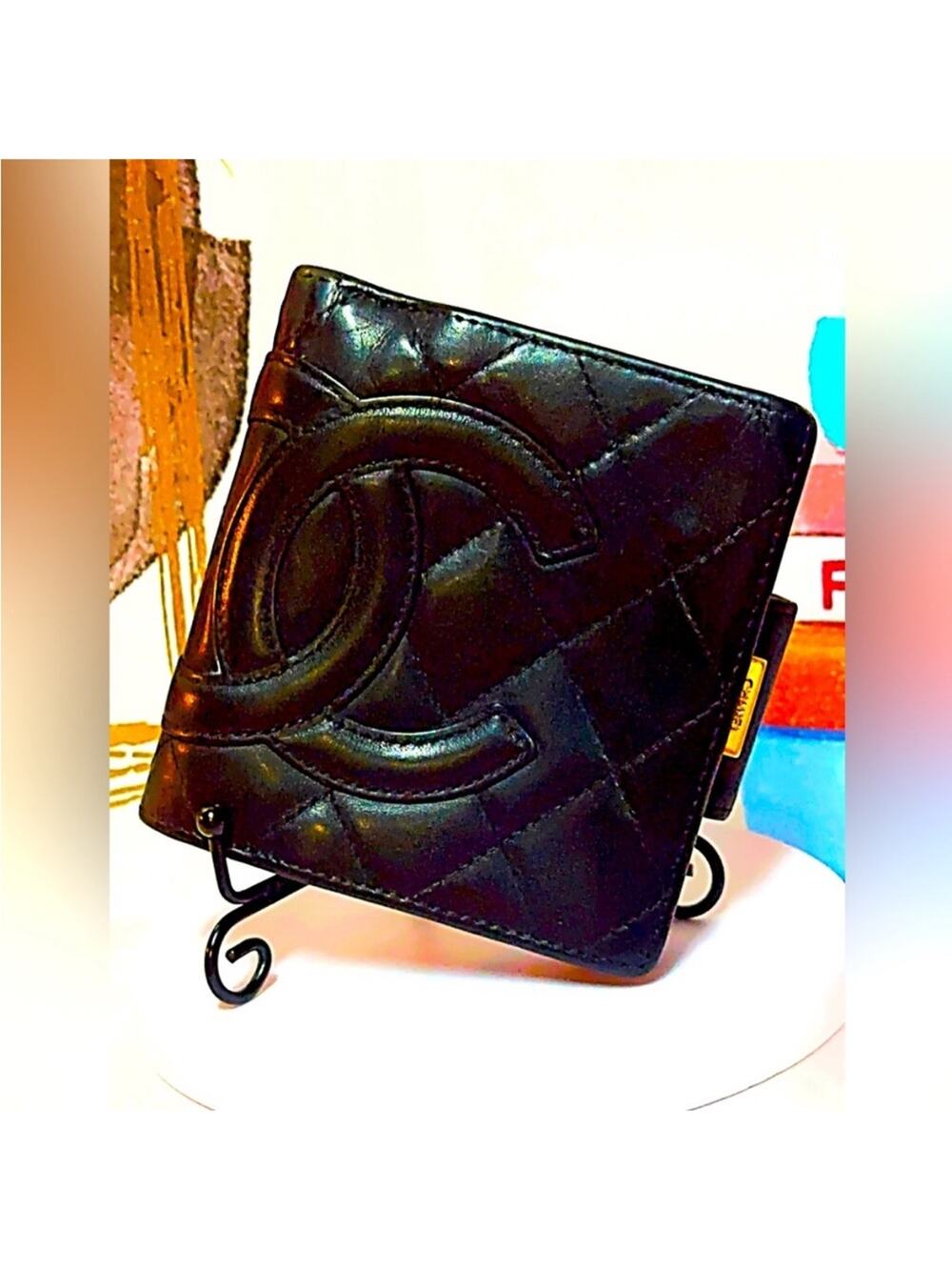 Chanel Cambon Calfskin Bifold Wallet in Black with Clasp